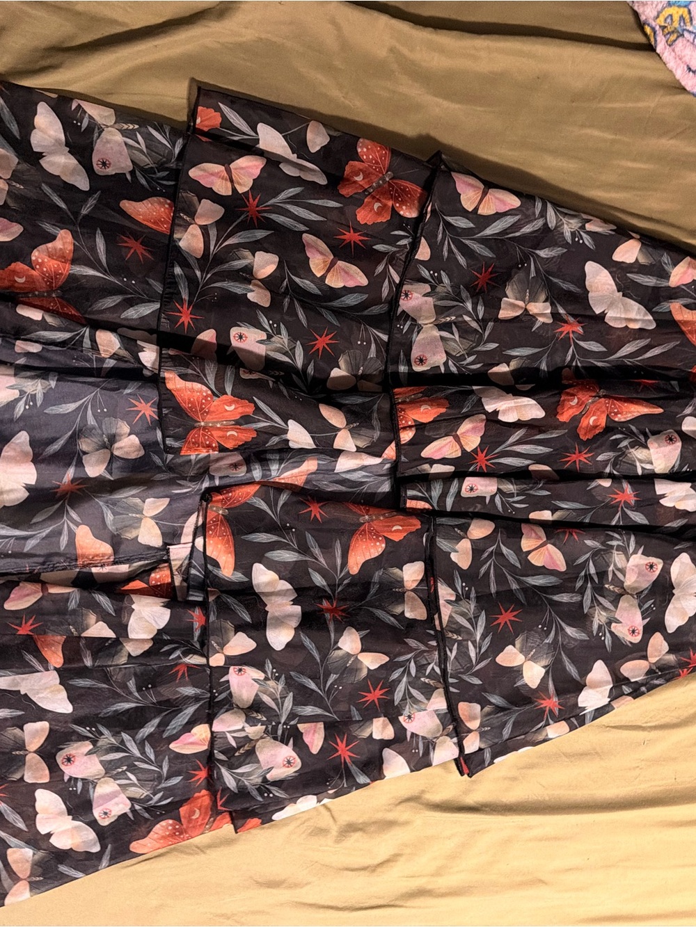 NWOT Disturbia Floral Butterfly Black Tiered Maxi Skirt